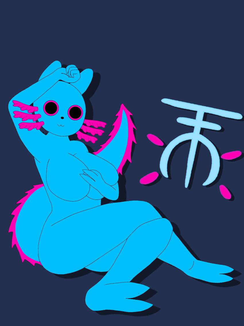 2023 2_toes ambiguous_gender ass black_eyes blue_body breasts nexthargon nude pose rain_world rivulet_(rain_world) round_eyes slugcat smile solo symbol tail thick_thighs two_toes widescreen