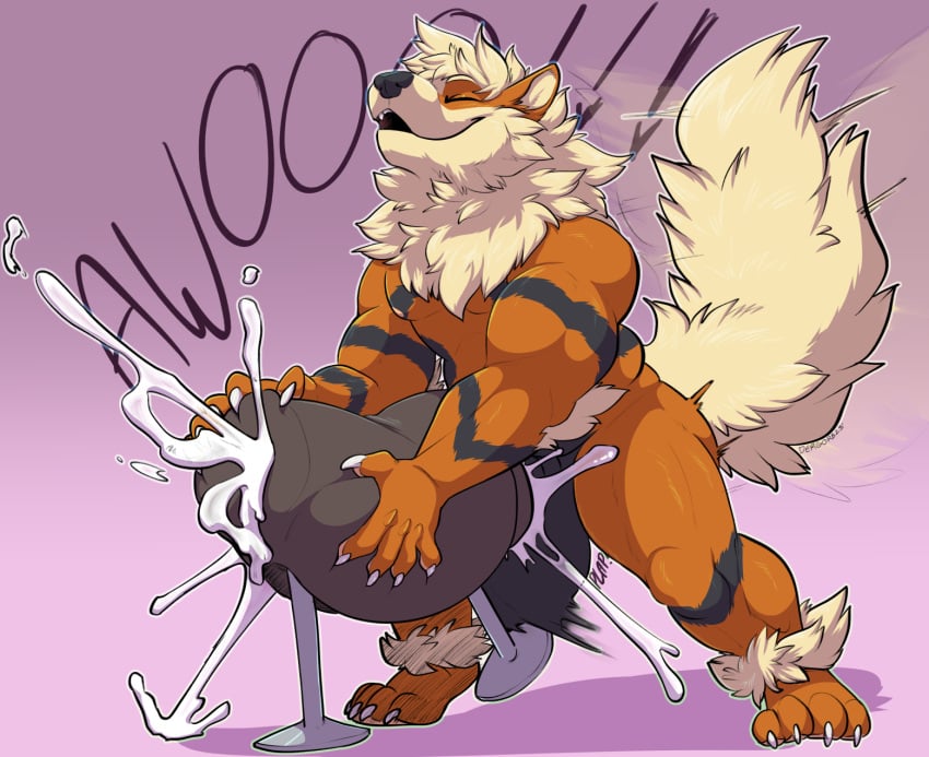 ankle_tuft anthro arcanine balls big_balls big_penis bodily_fluids breeding_mount canid claws closed_eyes cum cumshot dergorb ejaculation fluffy fluffy_tail fur generation_1_pokemon genital_fluids genitals hi_res howl huge_balls huge_cock hyper hyper_balls hyper_genitalia leg_tuft looking_pleasured male mammal masturbation motion_lines muscular muscular_anthro muscular_male nintendo nude orange_body orange_fur orgasm orgasm_face penile penile_masturbation penis pokemon pokemon_(species) solo tail tuft