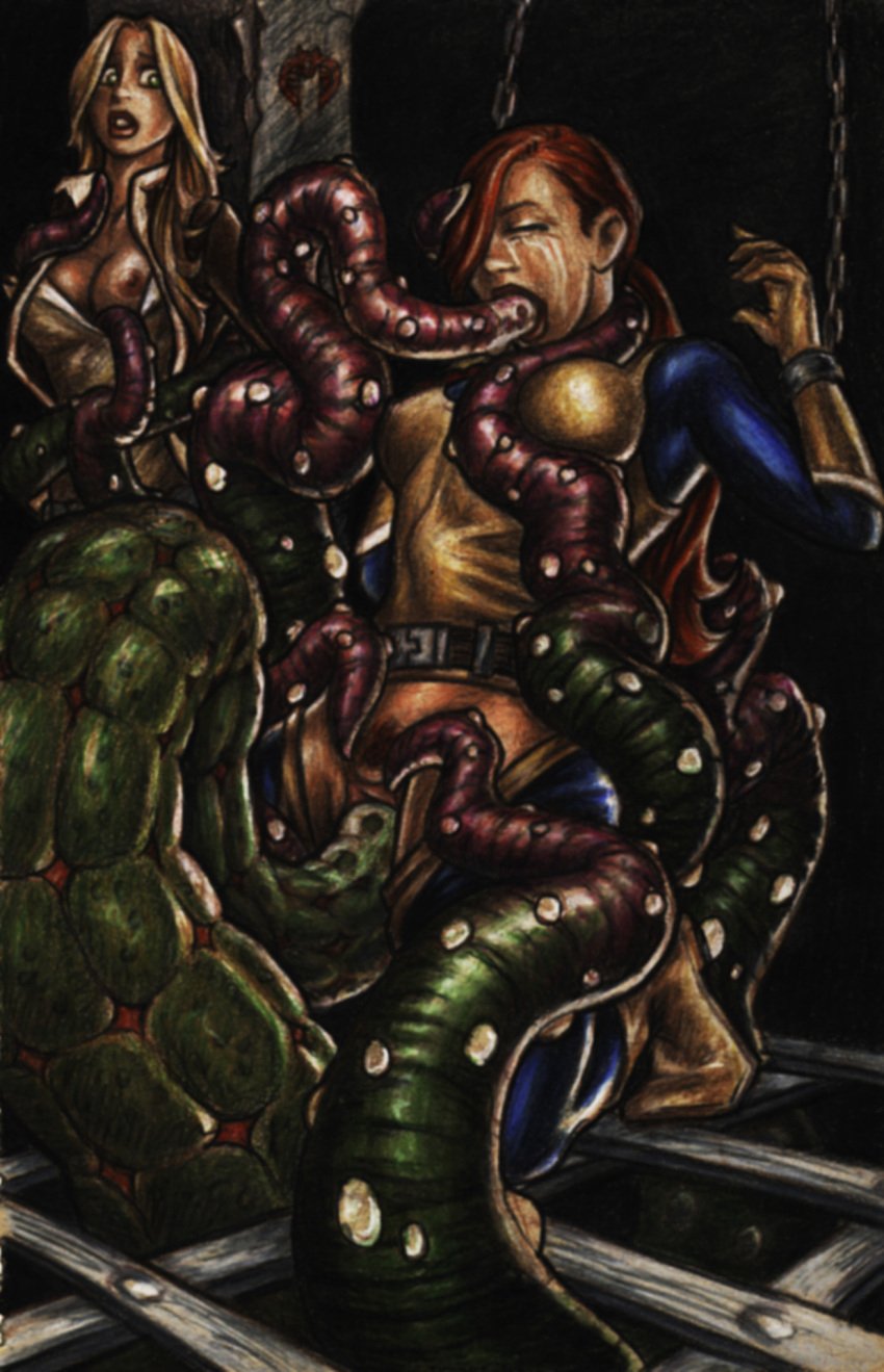 2girls acidtester bondage breast_out breasts captured captured_heroine courtney_a_krieger cover_girl_(g.i._joe) covert-operations crying defeated defeated_heroine g.i._joe multiple_girls scarlett_(g.i._joe) shackles shana_o'hara tears tentacle tentacle_in_mouth tentacle_in_pussy tentacle_monster tentacle_rape