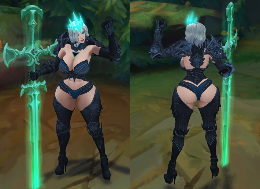 abdomera armor armored_gloves big_ass big_breasts female genderswap_(mtf) league_of_legends panties rule_63 thick_thighs viego_(league_of_legends) white_hair