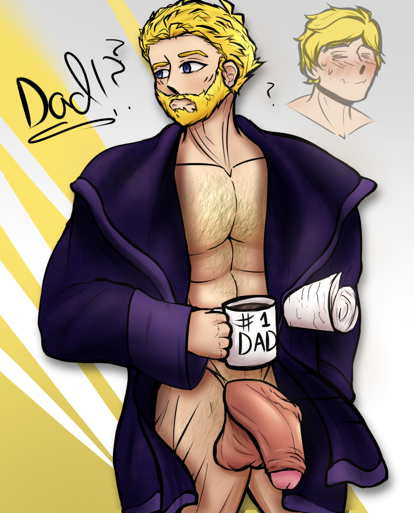 bara bara_tits big_balls big_muscles big_penis blonde_hair blue_eyes dilf father father_and_son gay jaune_arc male male_only moonmutti muscles muscular muscular_male open_robe pecs pectorals robe rwby yaoi