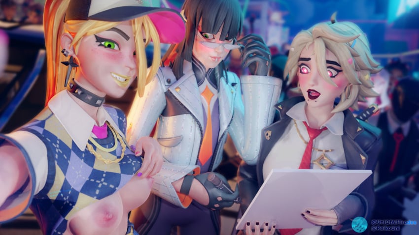 3d 3d_(artwork) 3girls adjusting_eyewear adjusting_glasses adjusting_sunglasses autograph big_breasts black_hair black_lipstick blender blender_(software) blender_cycles blonde_hair blush blushing_at_viewer breasts cap celebrity checking_on_partner checking_out colored_hair countess_daraku_(fortnite) crazy_eyes cross_earrings crowd crowd_watching dark_lipstick ear_piercing earrings epic_games exhibitionism exhibitionist female female_focus formal formal_attire formal_clothes formal_wear fortnite fortnite:_battle_royale freckles friends glasses glowing_eyes gold_jewelry golden_lipstick green_eyes gwen_stacy hairband happy happy_female hat helsie_(fortnite) high_stakes_club indecent_exposure joni_(fortnite) lifting_clothing lifting_shirt light-skinned_female limousine lip_piercing lipstick long_hair looking_at_another looking_at_partner looking_at_viewer looking_over_eyewear looking_over_glasses looking_over_sunglasses looking_pleasured makeup marvel marvel_comics mega_city_(fortnite) multiple_girls nail_polish naked_female neon_lights night night_sky nipples orange_hair pale-skinned_female pale_skin pleasure_face pleasured ponytail public public_exposure public_indecency raised_eyebrows red_carpet red_eyes red_lipstick reikoboy school_uniform schoolgirl selfie showing_breasts showing_off smile spider-man_(series) stare straight sunglasses surprise surprised surprised_expression sweat sweating sweaty tinted_eyewear uni_reiko_(artist) uniofalltrades vampire vampire_girl vampire_hunter vampire_hunters veiny_penis voyeur voyeurism watching work_uniform yankee yellow_lipstick yuri