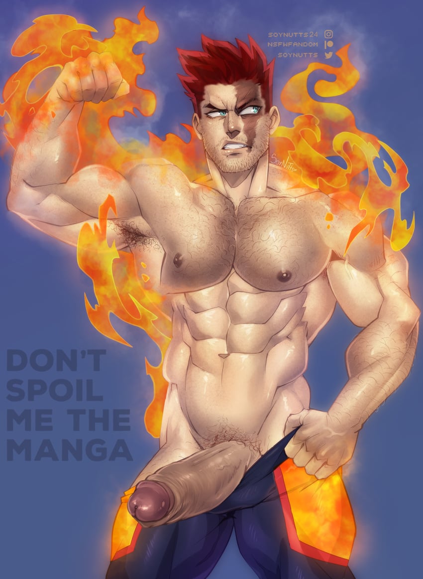 1boy abs angry angry_face armpit_hair armpits bara beard beard_stubble beefy biceps big_penis blue_eyes daddy digital_media_(artwork) endeavor_(my_hero_academia) enji_todoroki erect_penis erection facial_scar fire flame flexing foreskin hairy hairy_armpits hairy_chest hairy_male half-dressed half_naked hi_res huge_cock male_only manly muscular muscular_male my_hero_academia nipples partially_clothed pecs pubes pubic_hair red_hair scar scowl solo solo_male soynutts stubble todoroki_enji tough_guy uncircumcised veiny_penis yaoi