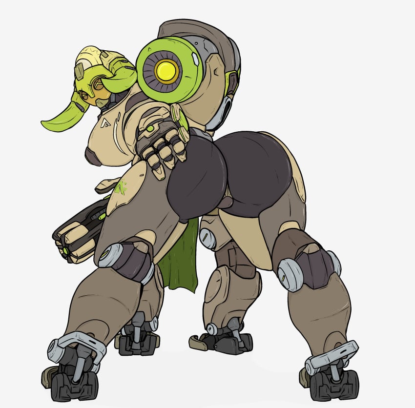 big_breasts big_butt blizzard_entertainment breasts butt centaur equid_taur equine featureless_breasts featureless_crotch female female_only gun hand_on_butt happy happy_female hi_res horn inviting living_machine looking_at_viewer looking_back_at_viewer machine mammal methados not_furry omnic orisa overwatch presenting presenting_hindquarters ranged_weapon robot side_boob sideboob simple_background white_background