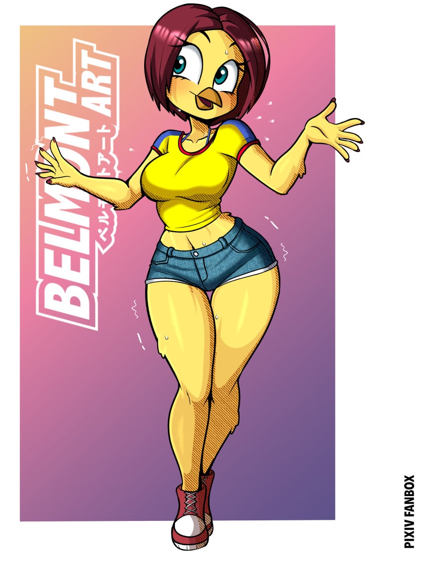 belmont big_ass big_breasts big_butt bird colombian dancing furry jean_shorts regue_chicken short_hair shorts soccer_uniform thick_thighs thighs violeta_herrera wide_hips