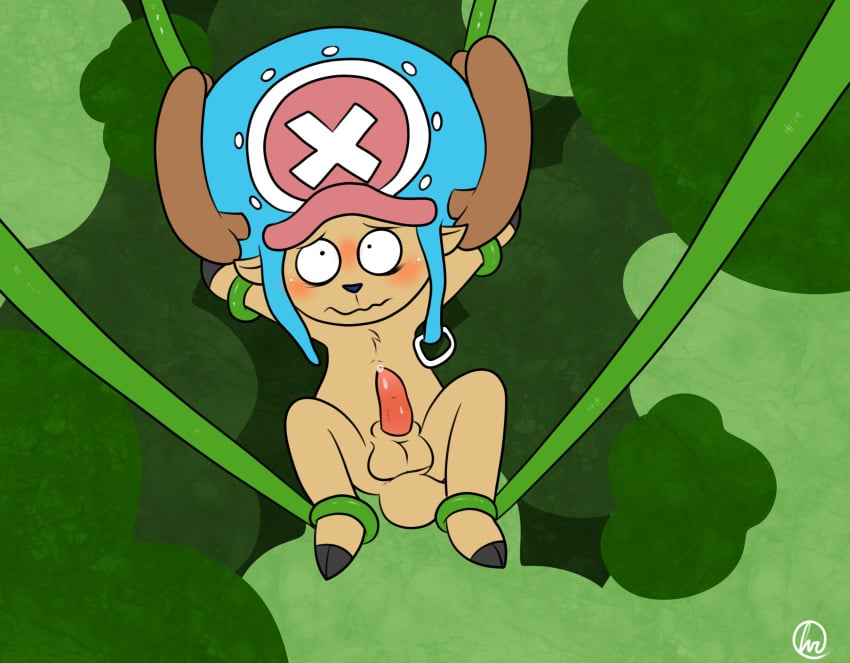 anthro antlers balls blush boner deer erection furry male male_only nude one_piece penis reindeer solo solo_male spread_legs tony_tony_chopper vines yosshidoragon