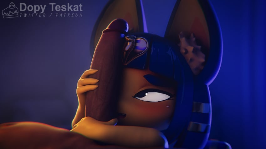 1boy 1girls 3d 3d_(artwork) 3d_model animal_crossing ankha ankha_(animal_crossing) ankha_(zy0n7) anthro big_ears big_penis blender_(software) blue_hair blush digital_media_(artwork) domestic_cat dopyteskat doubutsu_no_mori duo felid feline felis female genitals hair handjob hi_res human human_on_anthro humanoid_genitalia humanoid_penis interspecies larger_male male male/female male_on_anthro mammal nairu_(doubutsu_no_mori) navel nintendo nude penile penis penis_on_face sashacakes sex size_difference smaller_female tan_body tan_skin two-handed_handjob yellow_body zy0n7