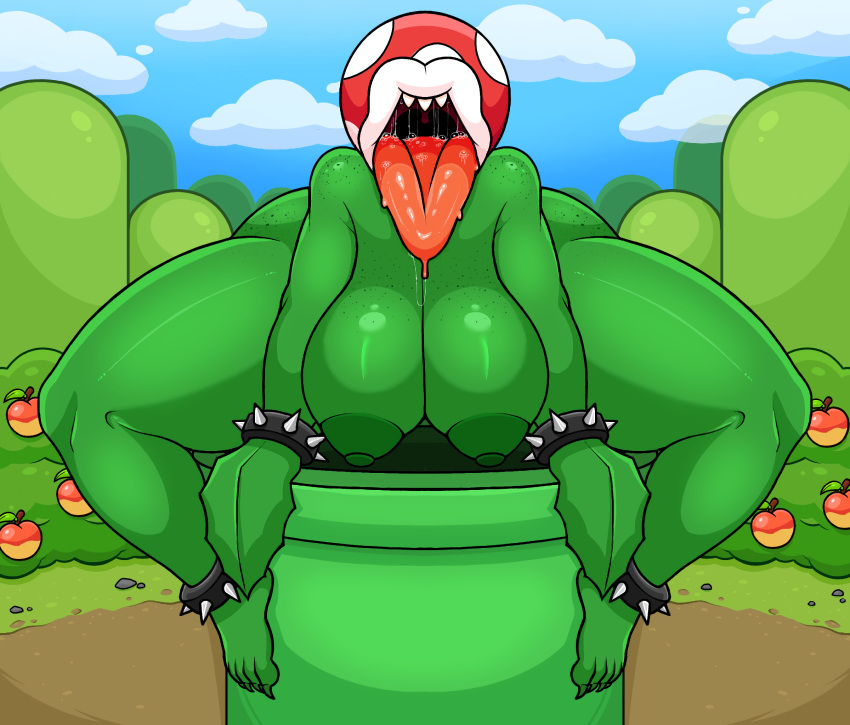 ass background big_ass big_breasts big_lips big_lips_no_eyes big_tongue bracelets breasts bushes cloud feet female female_focus female_only freckles gravity_breaker hanging_breasts hill leaf_hands lips looking_at_viewer mario_(series) massive_thighs open_mouth outdoors piranha_plant plant plant_girl public public_nudity saliva saliva_drip saliva_string sharp_teeth sharp_toenails shiny shiny_skin sitting suggestive_pose super_mario_bros. tagme thick_thighs thighs tongue tongue_out wanting_sex warp_pipe