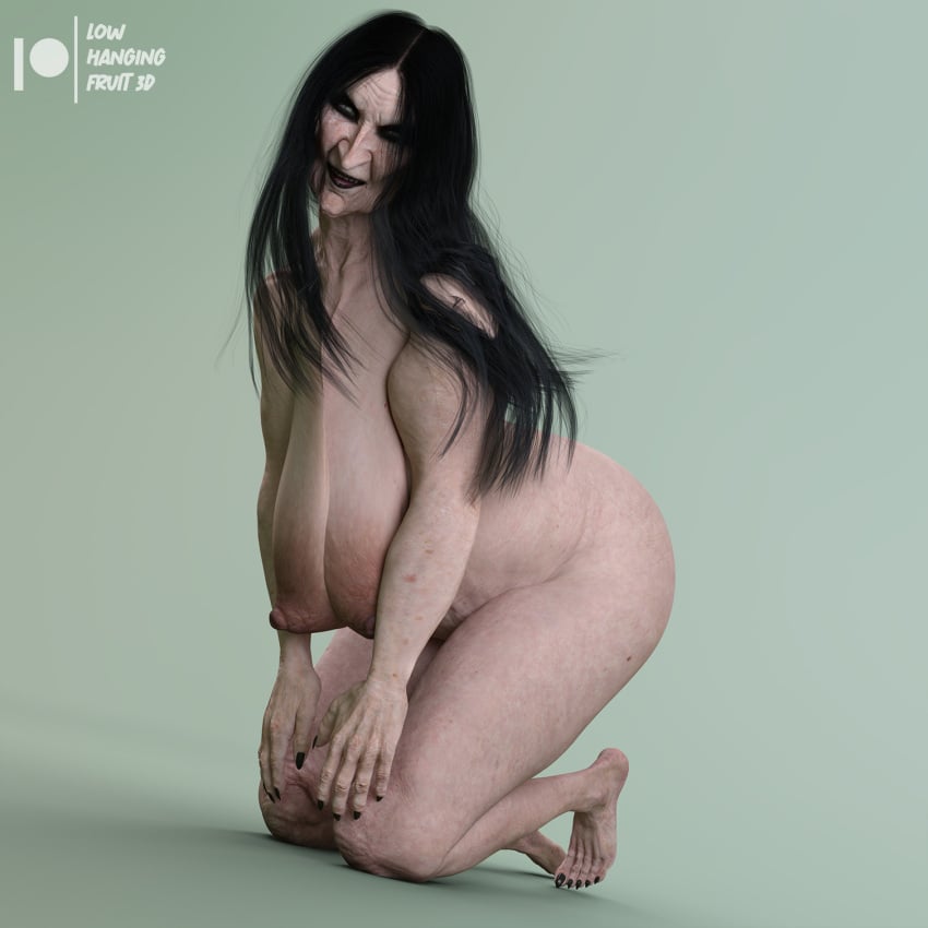 1girls 3d 3d_(artwork) areolae big_breasts black_hair black_lips black_lipstick black_toenails breasts daz3d daz_studio edna_church_(lhf3d) elderly_female feet gilf granny hag large_areolae large_breasts long_hair looking_at_viewer lowhangingfruit3d_(artist) mature mature_female nude old older_female original_character pale-skinned_female pale_skin pussy sagging_breasts solo solo_female solo_focus thick_thighs thighs toe_claws toes ugly ugly_female ugly_woman very_old_female witch