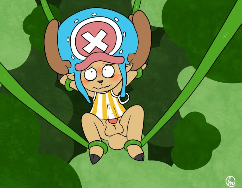 anthro antlers balls blush boner deer erection erection_under_clothes furry male male_only one_piece pantsless penis reindeer solo solo_male spread_legs tony_tony_chopper vines yosshidoragon