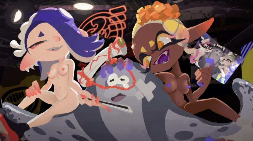 big_man_(splatoon) breasts callie_(splatoon) dark-skinned_female dark_skin edit edited_official_artwork femdom frye_(splatoon) light-skinned_female light_skin marie_(splatoon) nude official_artwork_edit paradia-ex shiver_(splatoon) splatoon