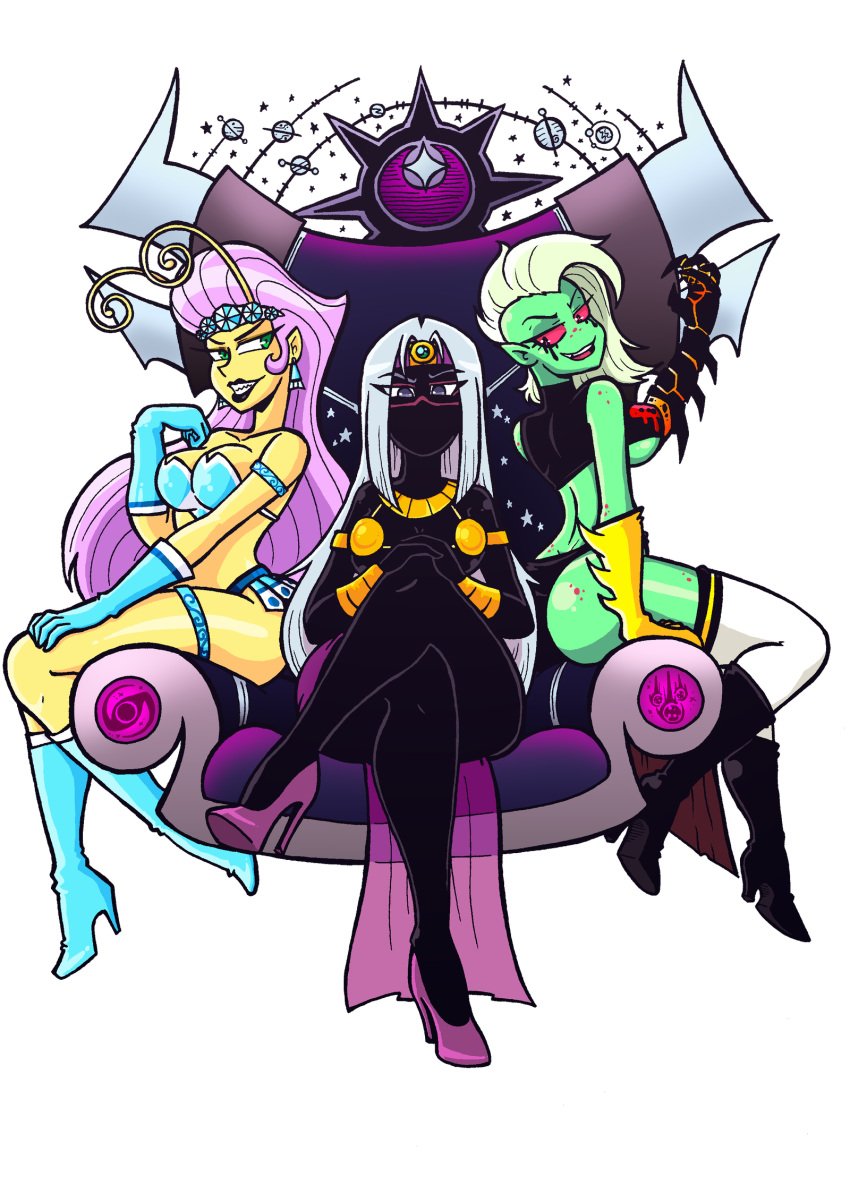 3girls alien alien_girl alien_humanoid bikini crossover duck_dodgers female female_only lord_dominator malandra malandra_(artist) malandra_parodias martian martian_(duck_dodgers) princess_mandie queen_tyr'ahnee the_fairly_oddparents throne wander_over_yonder white_background