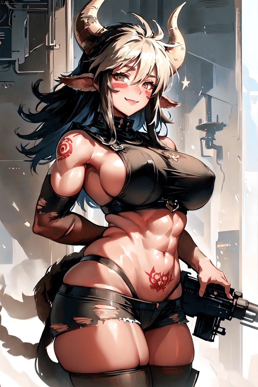 1girls ai_generated areolae bell belly belly_button big_breasts big_testicles big_thighs black_hair black_testicles blonde_hair breasts breasts_bigger_than_head cathyl_(monster_musume) cow_bell cow_ears cow_girl cow_horns curvy furr_app gigantic_testicles green_eyes horns horse_girl horse_tail horseballs horsecock huge_breasts huge_horns huge_testicles large_areolae large_breasts large_testicles minotaur_girl monster_girl monster_musume monster_musume_no_iru_nichijou muscles muscular muscular_female navel nipples sagging_balls seductive_smile shiny_skin short_hair smile spread_legs standing wide_hips