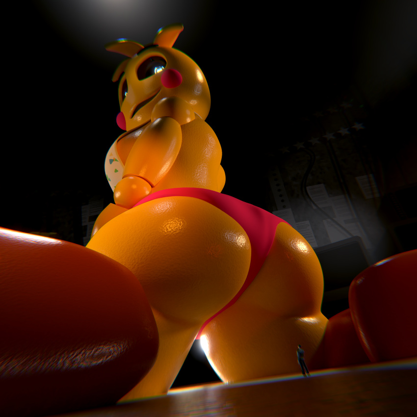 1:1 1girls 3d 3d_(artwork) absurd_res animatronic anthro ass avian big_butt bird black_sclera chicken clothed clothing duo extreme_size_difference feet female five_nights_at_freddy's five_nights_at_freddy's_2 galliform gallus_(genus) giantess hi_res huge_butt human looking_back looming looming_butt lovetaste_chica low-angle_view machine macro male mammal micro panties phasianid pink_panties robot scottgames size_difference smaller_human smile thighs toy_chica_(fnaf) toy_chica_(love_taste) underwear white_eyes worsesfm worsesfm_(artist) yellow_body