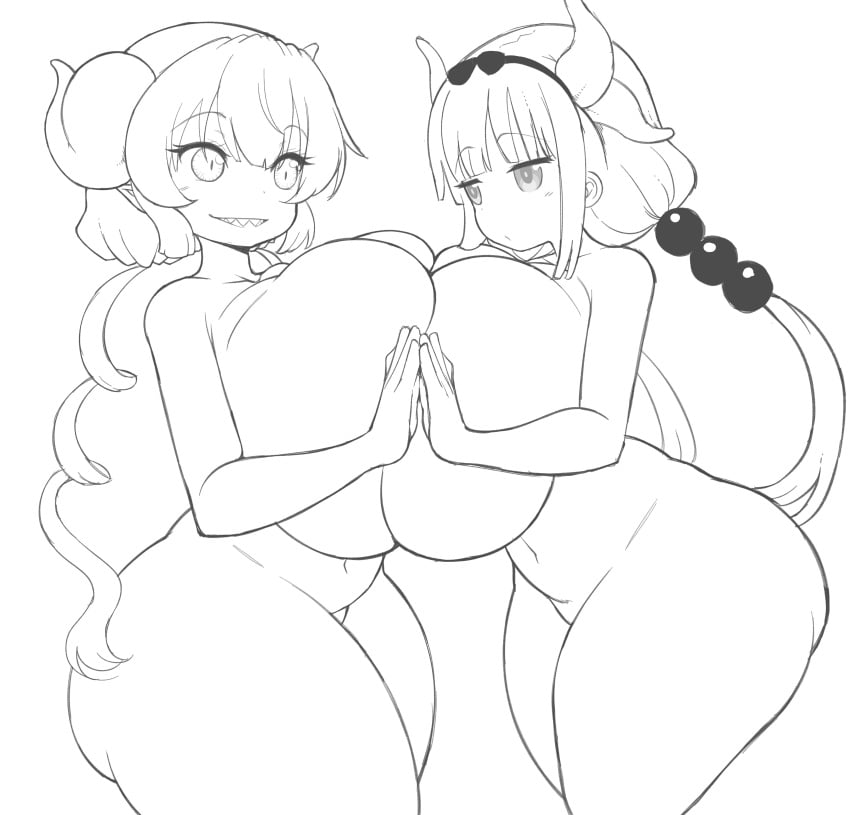 2girls absurd_res absurdres ass big_ass big_breasts black_and_white bodies_pressed_together breast_press breast_to_breast breasts_bigger_than_head breasts_to_breasts busty busty_female cleavage curvy curvy_body curvy_female curvy_females curvy_figure curvy_hips curvy_thighs dragon dragon_girl dragon_horns dragon_humanoid expressionless fangs female female/female female_focus female_only gigantic_ass gigantic_breasts gigantic_thighs hair happy happy_female hi_res high_resolution highres holding_hands horn horned_humanoid horns huge_ass huge_breasts humanoid hyper ilulu ilulu_(dragon_maid) ilulu_(maidragon) kanna_kamui kobayashi-san_chi_no_maidragon large_ass large_breasts long_hair miss_kobayashi's_dragon_maid naked naked_female no_bra no_clothes no_clothing no_color no_humans no_panties no_visible_genitalia nude nude_female sharp_teeth simple_background slit_pupils small_but_busty smile smiling_at_partner standing textless thanuki thanukiart thick_ass thick_hips thick_thighs thighs thighs_bigger_than_head twin_braids twintails voluptuous voluptuous_female white_background wide_hips yuri