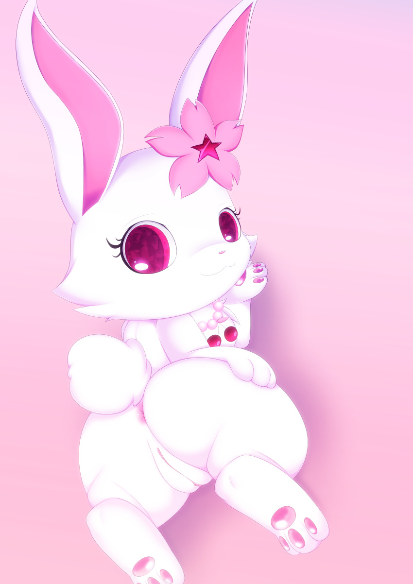 :3 absurd_res anus ass female genitals hi_res jewelpet lagomorph leporid looking_at_viewer mammal pink_background pink_eyes plump_labia plushcrochet pussy rabbit ruby_(jewelpet) sanrio semi-anthro simple_background solo tail white_body