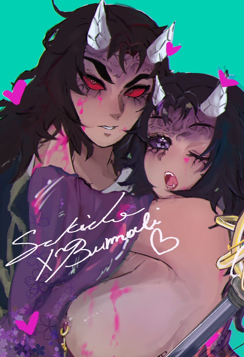 big_breasts blood_stain bumali bumali_(spmary11) clothing demon_girl demon_slayer hangrrun hantengu kimetsu_no_yaiba nipple_piercing nipples no_text oc oc_x_canon original_character sekido