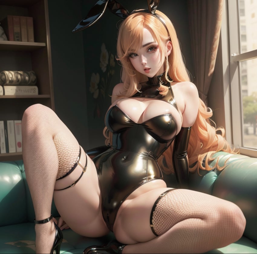 ai_generated big_ass big_breasts big_butt bunny_suit bunnysuit camel_toe cameltoe fishnet_legwear high_heels skindentation voluptuous voluptuous_female