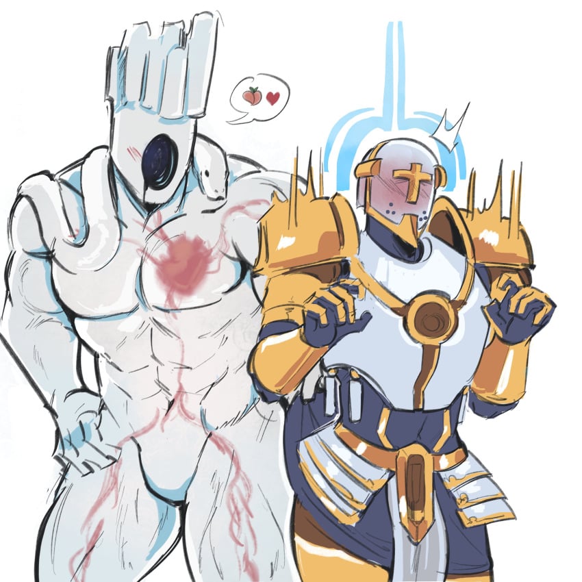 2023 2boys abs armor big_muscles blush clothing_lift duo emoji gabriel_(ultrakill) gay grey_body heart helmet humanoid judgement male male/male male_only minos_prime_(ultrakill) muscular muscular_humanoid muscular_male new_blood_interactive pecs prime_soul simple_background ultrakill vhkansfweer white_background yaoi