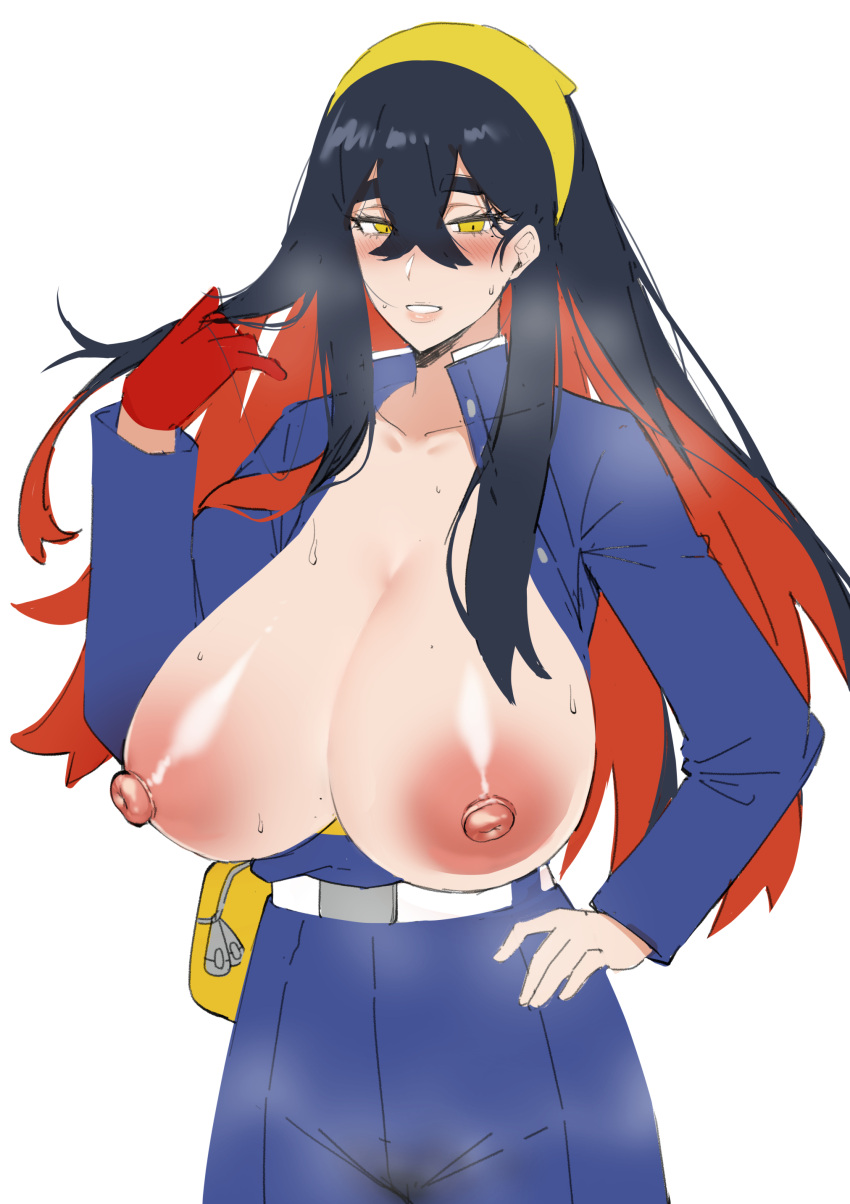 1girls alternate_breast_size big_breasts blush blushing breasts busty carmine_(pokemon) curvaceous curvy curvy_body curvy_female curvy_figure female game_freak huge_breasts large_breasts mole mole_under_eye nekosama_shugyouchuu nintendo nipples pokemon pokemon_(game) pokemon_sv sweat sweatdrop sweating sweaty sweaty_breasts voluptuous