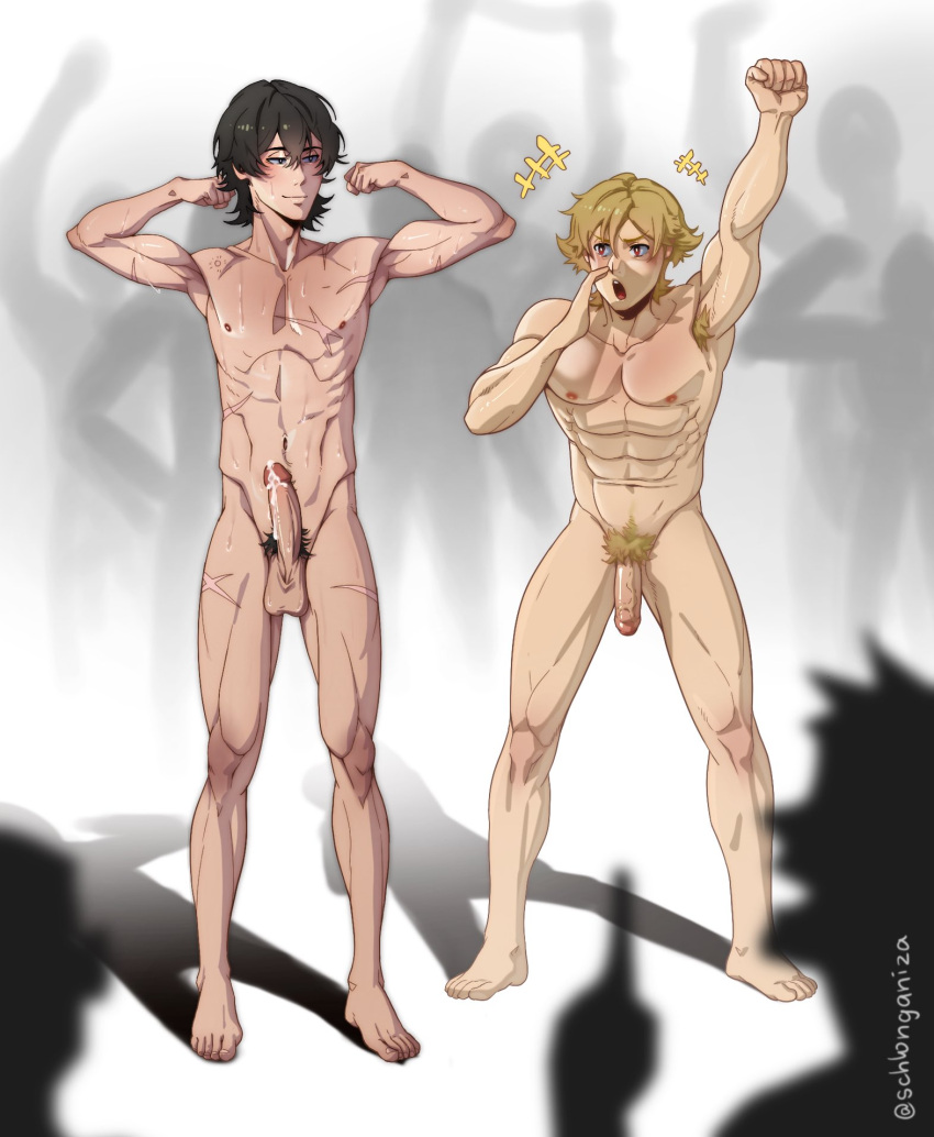 2boys abs buddy_daddies cum gay kazuki_kurusu male male_only penis pubic_hair rei_suwa scars skinny testicles yaoi