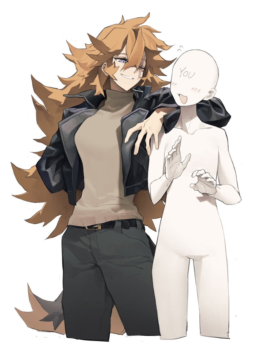 big_breasts breasts female kuon_(telson) leather leather_jacket long_hair orange_hair scars telson thick_thighs turtleneck wide_hips ych you