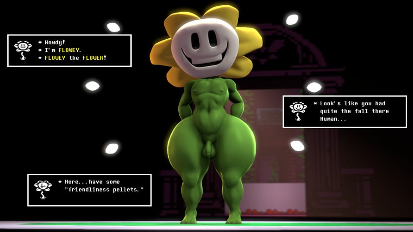 3d anthro big_ass big_butt boss_monster bottom_heavy bubble_ass bubble_butt dialogue femboy flower flowey_the_flower girly green_body hands_behind_back looking_at_viewer male_only monster plant plantie sfm small_balls small_penis smile smiling smiling_at_viewer source_filmmaker standing text text_box thick_thighs tiny_penis uncle_aiden underground undertale undertale_(series) wide_hips