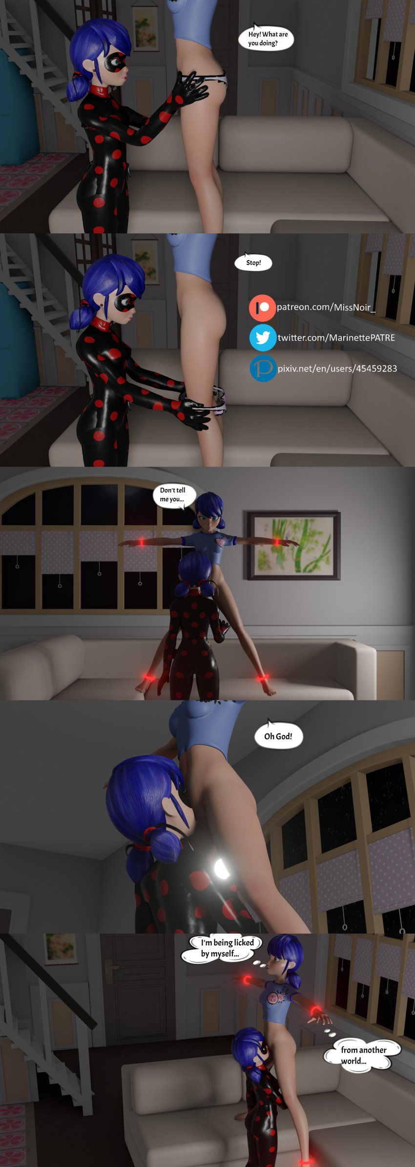 blue_eyes blue_hair comic ladybug_(character) marinette_cheng marinette_dupain-cheng miraculous miraculous_ladybug selfcest small_breasts