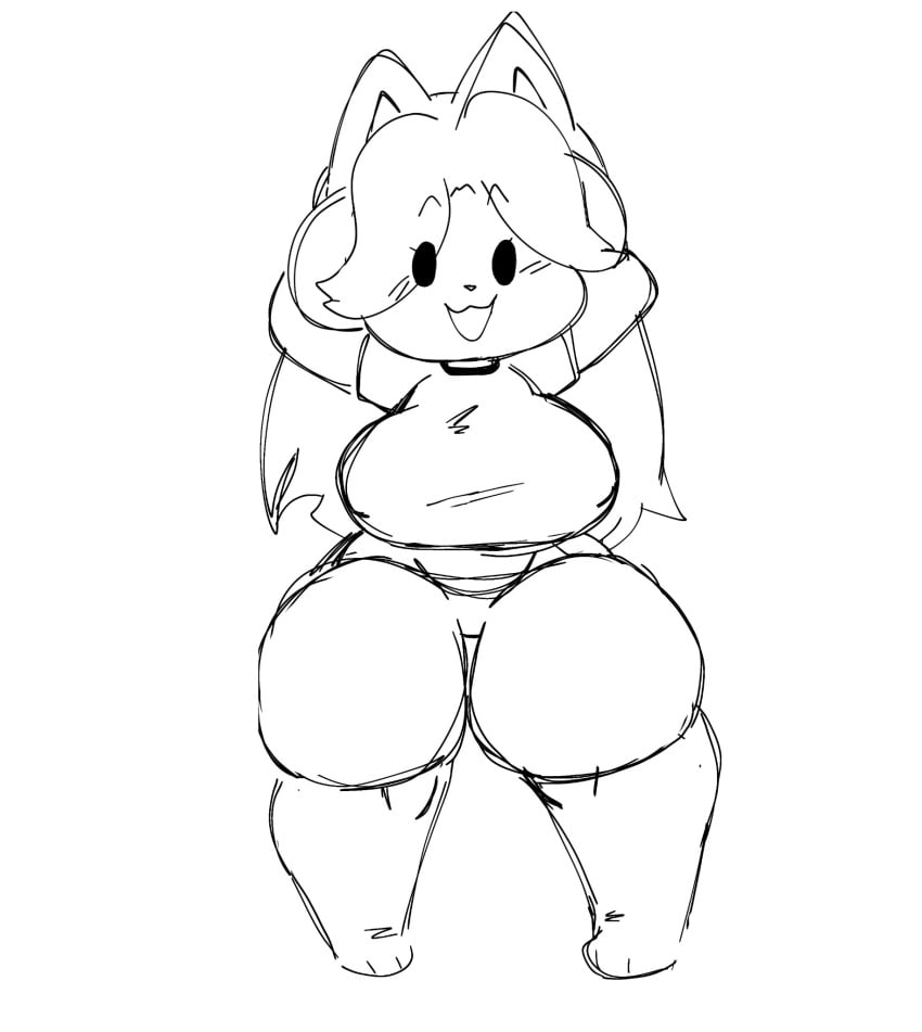 big_breasts hands_behind_head mochikirb shortstack sketch tagme temmie temmie_(undertale) thick_thighs undertale undertale_(series) wide_hips