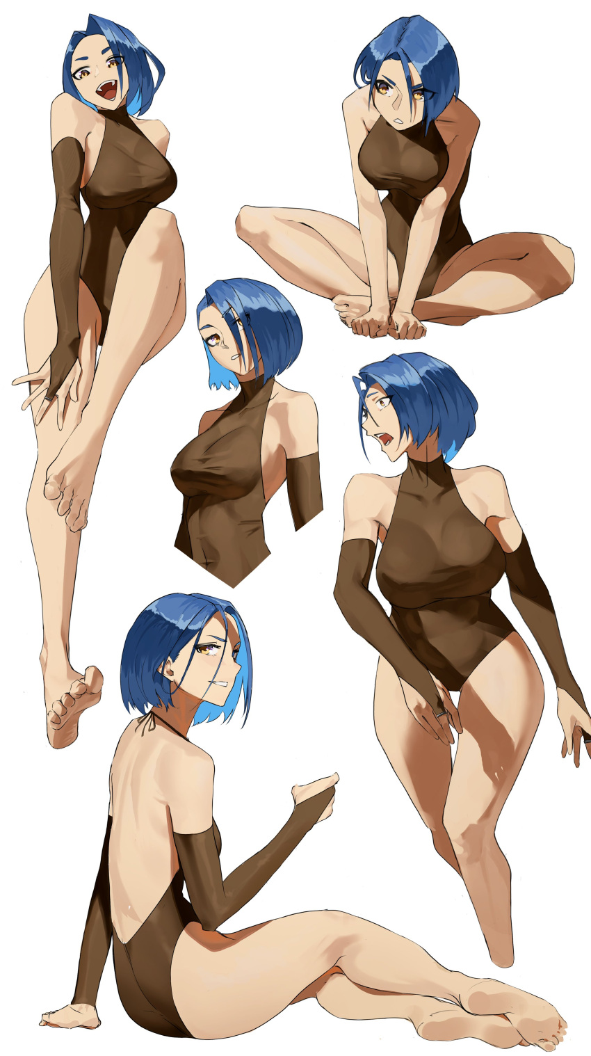 barefoot big_breasts blue_hair feet long_legs short_hair spread_legs tbocart