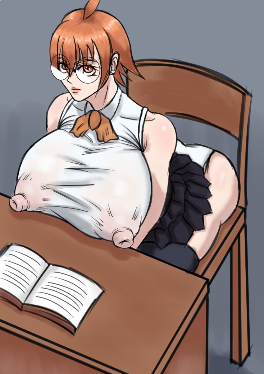 barthone blush desk doujin_cover glasses huge_ass huge_breasts huge_nipples ineffective_clothing large_areolae looking_at_viewer mira_yoo nerdy_female orange_eyes orange_hair pov pov_eye_contact school school_uniform schoolgirl see_through_clothing short_skirt sitting skirt stockings the_god_of_highschool thick_thighs thighhighs tight_clothing tight_fit tight_shirt upskirt visible_nipples visible_through_clothes