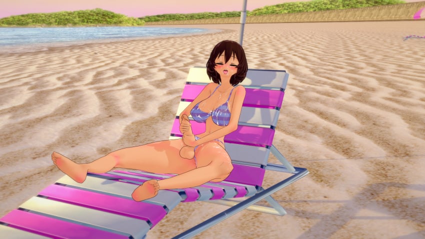 3d ahe_gao beach breasts cum cum_covered frisk futanari masturbation orgasm orgasm_face tagme undertale undertale_(series) undertale_futanari