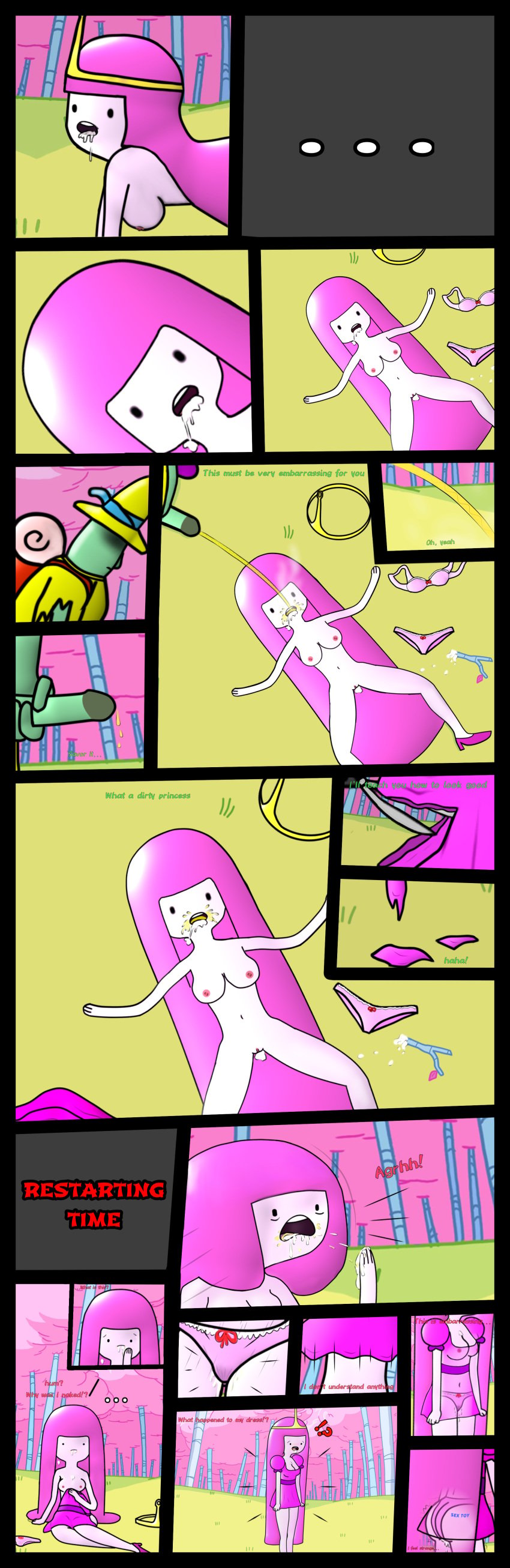 1girls adventure_time annoyed backpack bra cartoon_network clothed comic confused confusion cum cum_in_panties cum_in_pussy cum_inside defeated exposed_nipples exposed_torso forced_nudity human humiliation long_hair magic magic_man male nipples nude nude_female outside pale_skin panties parody peeing pink_hair piss_drinking princess princess_bubblegum scared_face standing submissive_female surprised_expression tiara time_stop undress urine