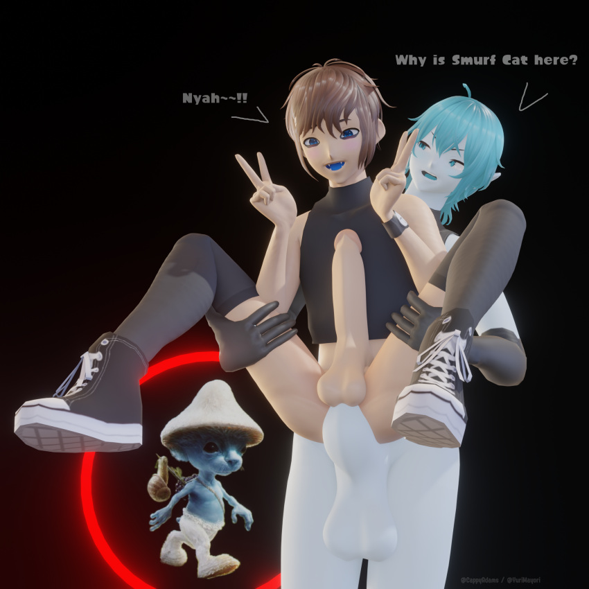 2023 2boys 3d 3d_(artwork) anal anal_penetration anal_sex arnas_atakiyo_(cappyadams) artist_name background balls ballsack big_penis black_background blender blender_(software) blender_eevee blue_eyes blue_hair blue_tongue brothers brown_hair cappyadams_(artist) cock dialogue dick english_dialogue english_text femboy femboysub fraternal_twins gay gay_anal gay_sex hands_on_legs heartie_atakiyo_(cappyadams) hi_res high_resolution highres male male/male male_only male_penetrated male_penetrating male_penetrating_male meme meme_in_the_background penetration penis reverse_suspended_congress sex shalushai shitpost silly_cats simple_background smurf_cat standing standing_sex talking teeth text tongue watermark we_live_we_love_we_lie white_balls white_penis yaoi