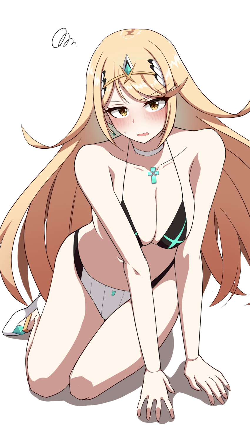 blonde_hair breasts core_crystal female female_only hello_pty looking_at_viewer mythra nintendo solo swimsuit tagme xenoblade_(series) xenoblade_chronicles_2