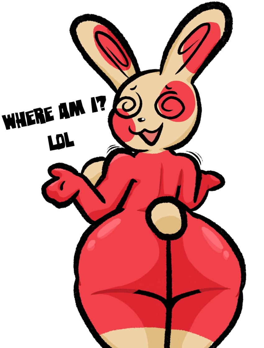 1girls anthro ass big_ass big_breasts breasts bubble_butt bunny_tail butt confused female female_only generation_3_pokemon huge_ass lewdewott no_humans pokemon pokemon_(species) rabbit simple_background spinda spiral_eyes standing two_tone_body