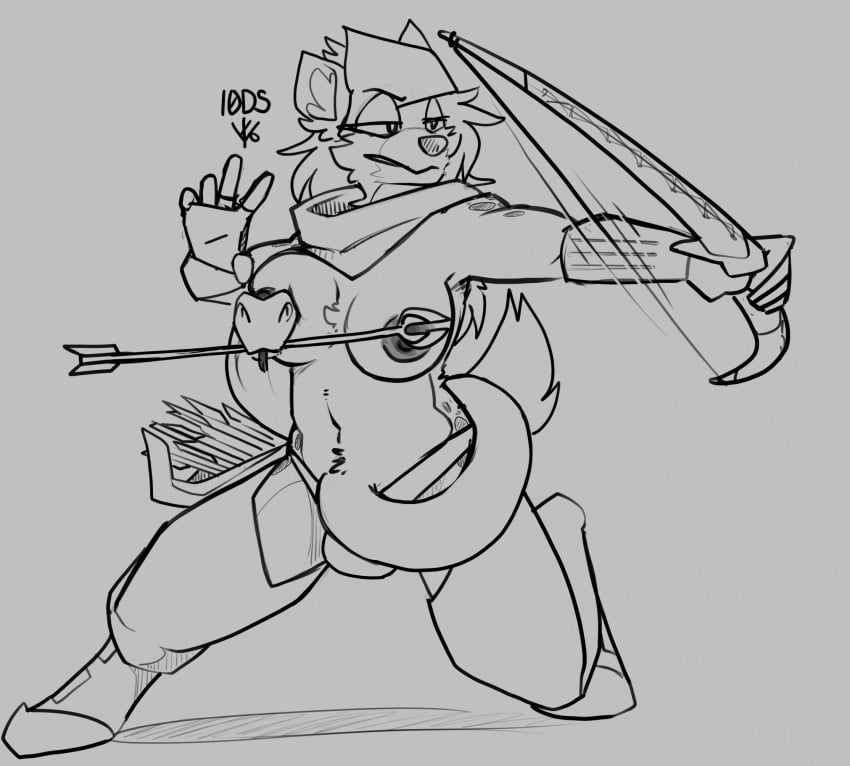 anthro arrow_(weapon) balls bottomwear bow_(weapon) breasts clothed clothing futanari genitals hi_res hyena intersex intersex_only ioulia_(valrejn) mammal navel nipples open_bottomwear open_clothing open_pants pants pants_only penis prehensile_penis ranged_weapon reptile scalie snake snake_penis solo topazknight unusual_anatomy unusual_genitalia unusual_penis weapon