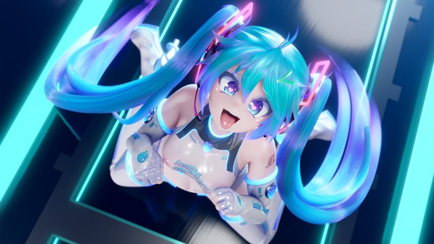 1girls 3d 3d_(artwork) 3d_model ahe_gao black_hair blue_eyes breasts cute female_only hatsune_miku heart-shaped_pupils hi_res high_resolution highres imminent_cumshot imminent_oral in_love kneeling looking_at_viewer looking_up mantis_x neon_lights practically_nude revealing_clothes seductive see-through_clothing small_breasts solo solo_focus tongue tongue_out translucent_latex transparent_latex twintails vocaloid young