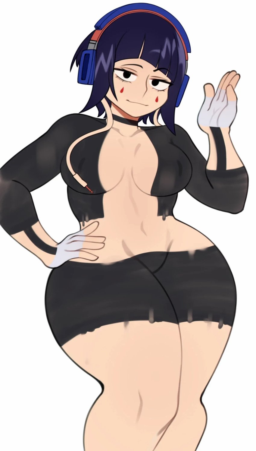 1girls big_breasts choker eyebrows female female_only headphones kyoka_jiro looking_at_viewer melonpuff my_hero_academia navel paint paint_clothes purple_hair solo solo_female solo_focus thick_thighs thighs wide_hips