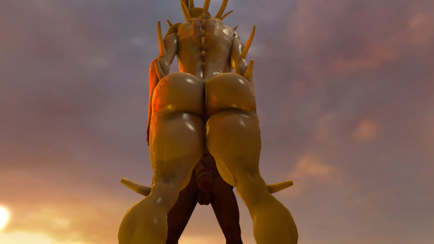 1boy 1girls 3d big_ass big_butt dark-skinned_male horn horned_humanoid horns humanoid kenshi kenshi_(game) muscular muscular_female nude nude_female pose posing shek shiny_skin slowlearner