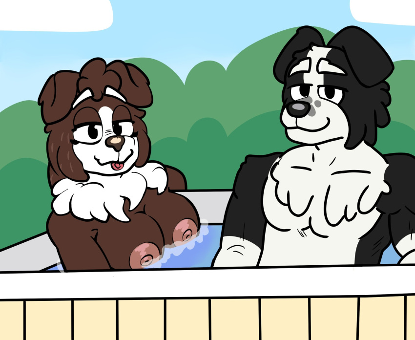 bluey_(series) breasts canid canine female mackenzie's_dad_(bluey) mackenzie's_mum_(bluey) male pool sindr1