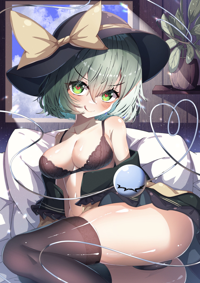 dfra heart-shaped_pupils koishi_komeiji licking_lips lingerie tagme thighhighs touhou