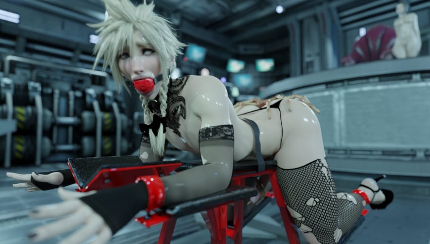 3d anal anal_sex anubeensfw ball_gag bondage cloud_strife facehugger femboy feminine_male feminization final_fantasy final_fantasy_vii fishnets gag gay high_heels humiliation male male_only male_penetrated platform_heels