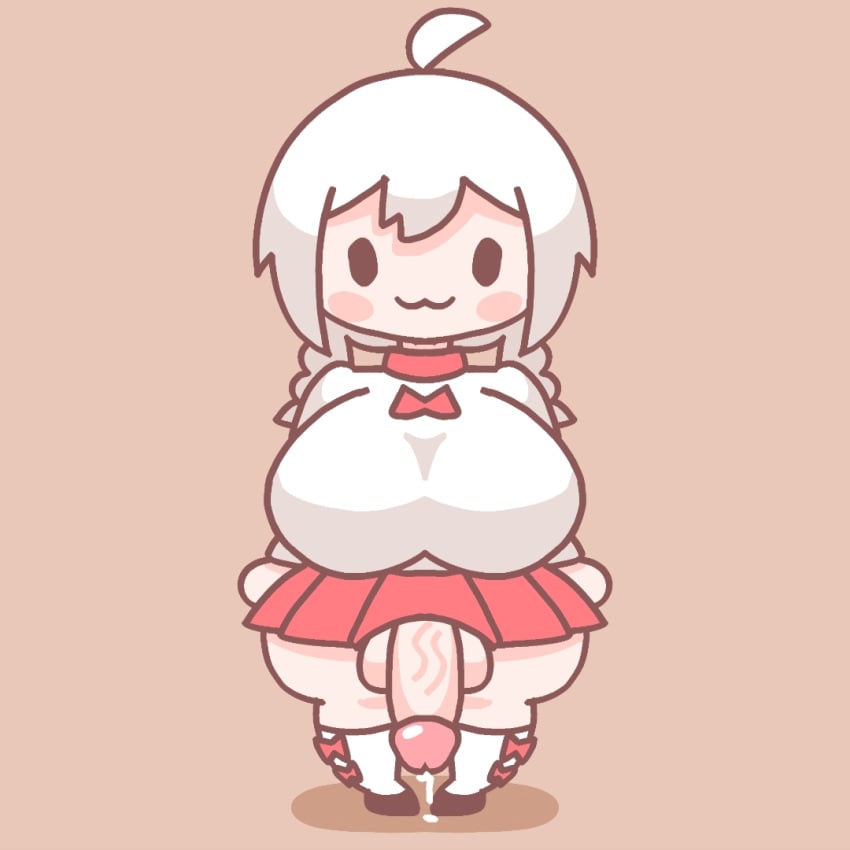 1futa balls big_breasts bottomless breasts chibi clothed clothing flaccid futa_only futanari huge_breasts huge_cock human light-skinned_futanari light_skin mostly_clothed penis sex short_hair shortstack skirt small_but_hung solo standing thick_thighs twin_braids warma white_hair wide_hips