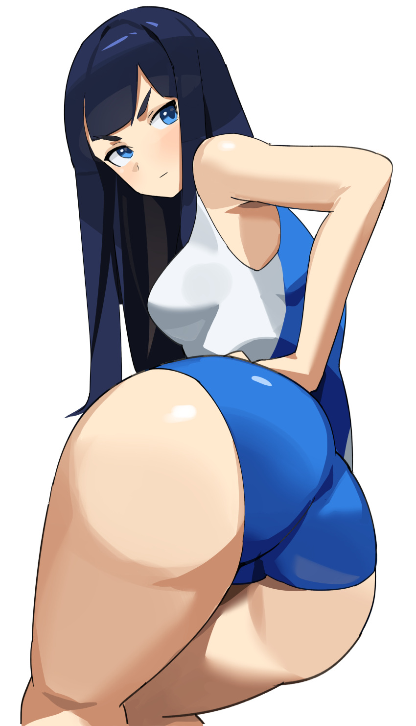 ass_focus below_view blue_eyes dark_hair kill_la_kill kiryuuin_satsuki leotard long_hair swimsuit t-lex