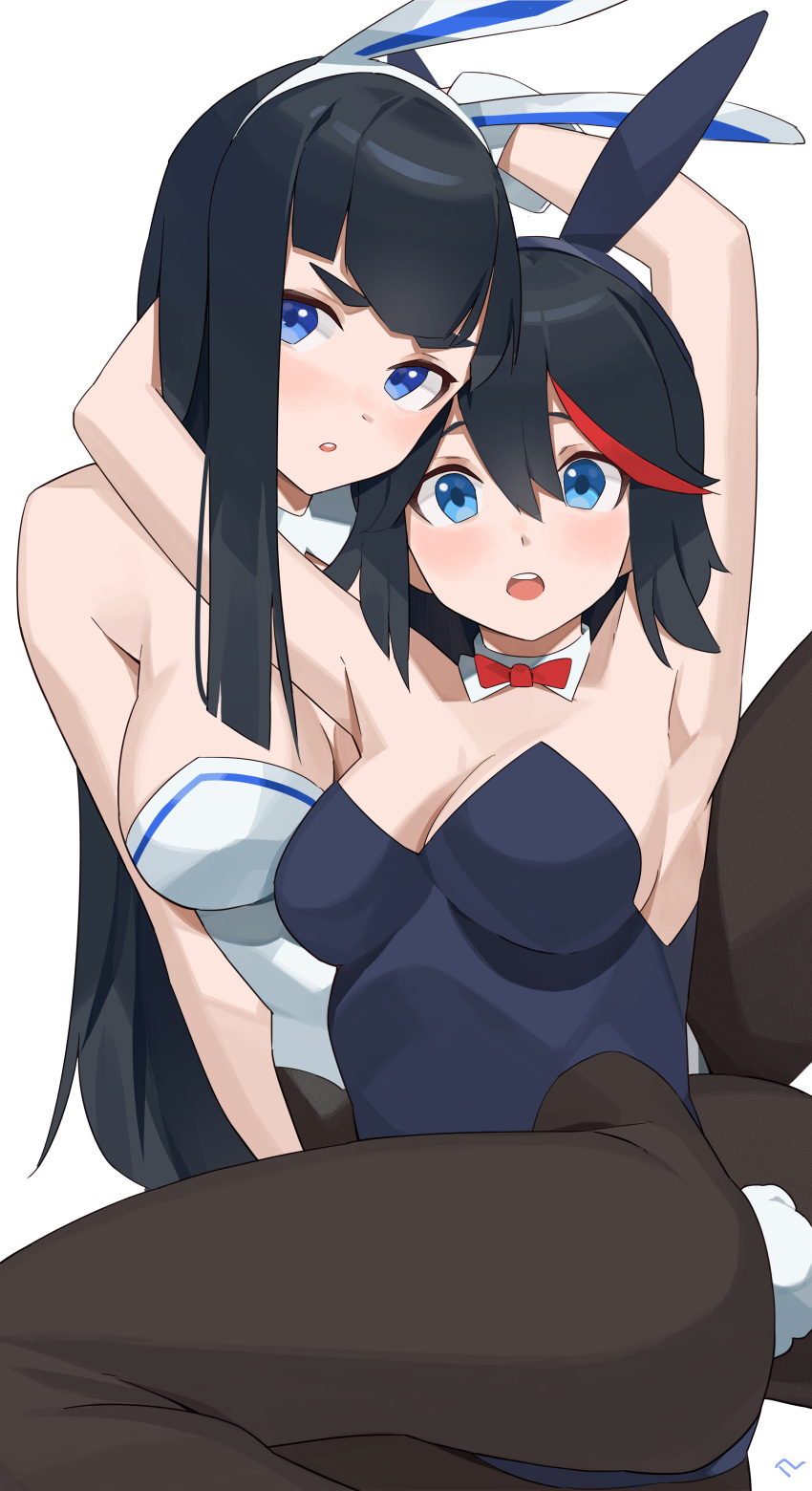 2girls blue_eyes bunny_ears bunnysuit dark_hair female female_only kill_la_kill kiryuuin_satsuki long_hair matoi_ryuuko multiple_girls short_hair t-lex