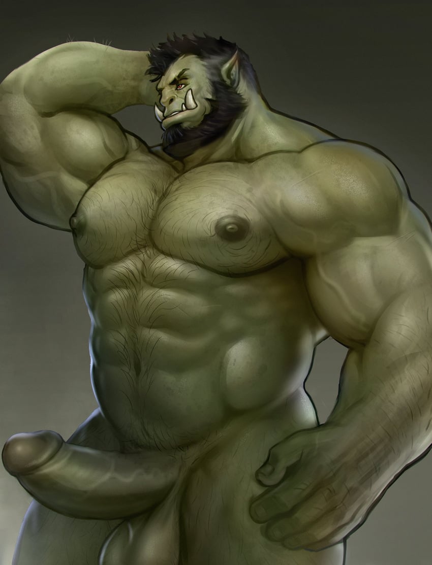 110_(ylnzei) 1boy abs arm_behind_head arm_hair bara beard bored chest_hair colored_skin completely_nude erection facial_hair feet_out_of_frame girthy_penis green_skin groin hairy highres large_hands large_pectorals leg_hair looking_to_the_side male_focus male_only mature_male monster_boy muscular muscular_male navel navel_hair nipples nude orc original pectorals penis pointy_ears red_eyes scratching_head short_hair solo stomach strongman_waist thick_eyebrows thick_thighs thighs tusks uncensored veins veiny_penis