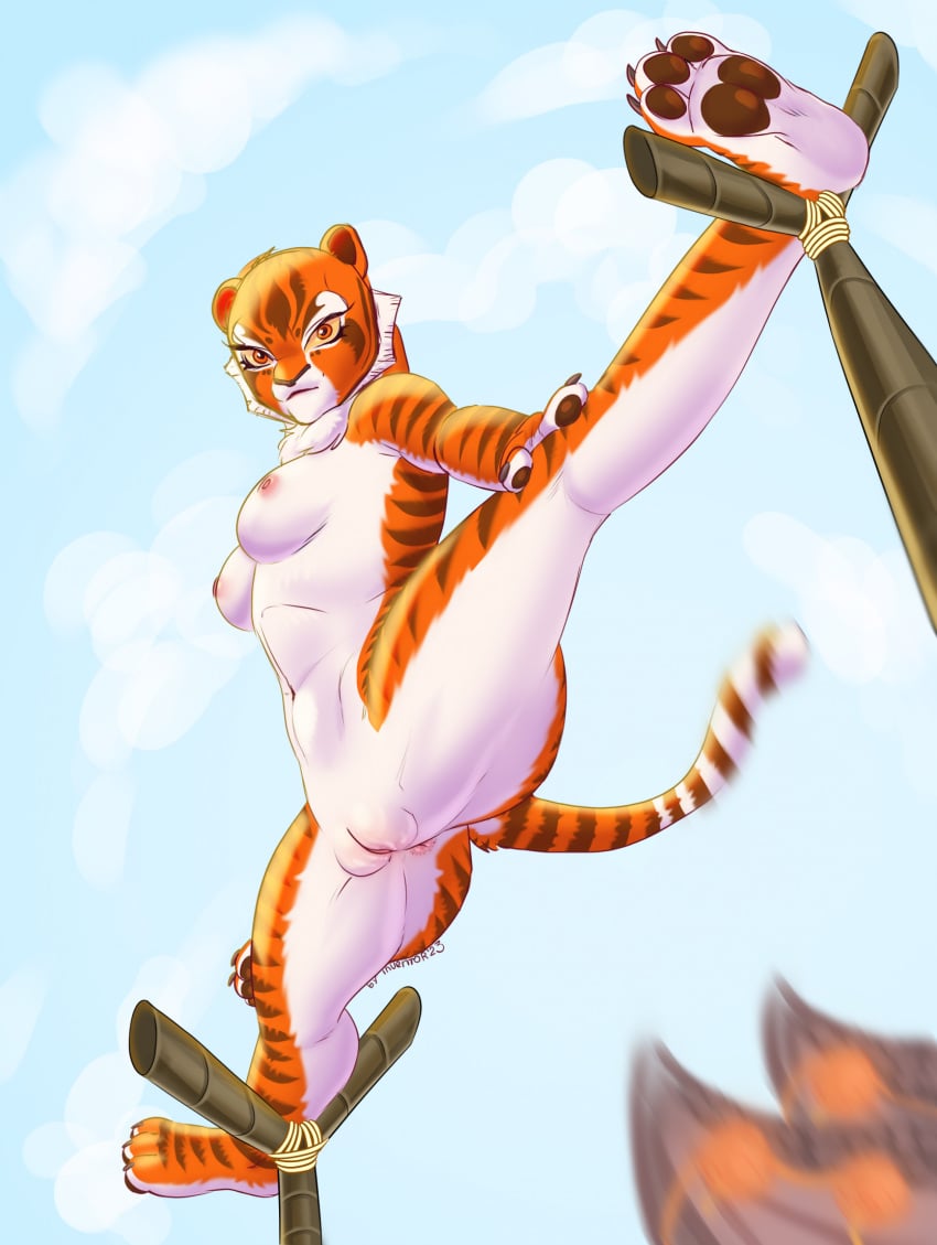 anthro anus areola ass big_butt breasts brown_stripes dreamworks eyelashes felid female flexible fur genitals hi_res kung_fu_panda looking_at_viewer mammal master_tigress neck_tuft nipples nude orange_body orange_eyes orange_fur pantherine pawpads pink_areola pink_nipples pussy samyrai solo splits spread_legs spreading stripes thick_thighs tiger tuft white_body white_fur wide_hips yellow_sclera