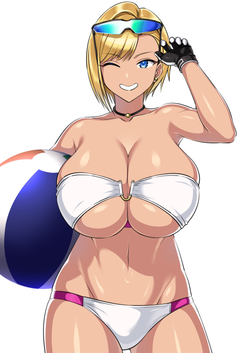 1girls big_breasts blonde_hair blue_eyes breasts busty curvaceous curvy curvy_body curvy_female curvy_figure egoha. female huge_breasts large_breasts one_eye_closed original original_character voluptuous white_hair wink