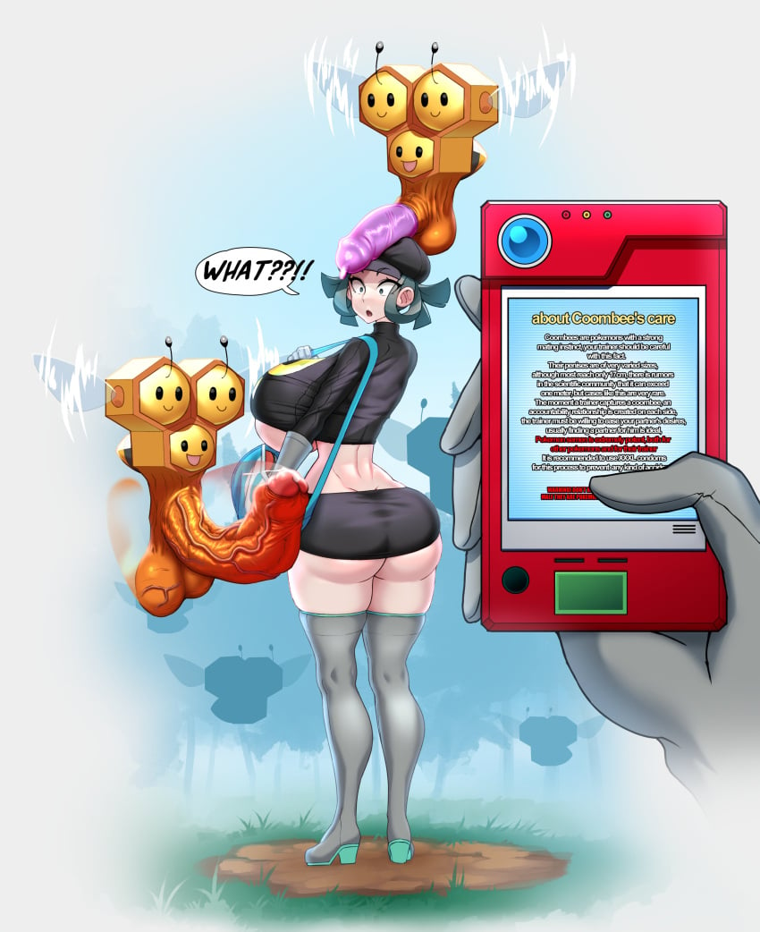 absurd_res arthropod ass balls bee big_breasts big_penis blush breasts clothed clothed_female clothing combee condom dialogue english_text erection female generation_4_pokemon genitals grunt_(pokemon) hat headgear headwear hi_res human hymenopteran insects looking_back mammal maruzyrukun nintendo open_mouth penis pokedex pokemon pokemon_(species) pokephilia rainbow_rocket_grunt sexual_barrier_device shoulder_bag small_but_hung smile speech_bubble surprise surprised_expression team_rainbow_rocket team_rainbow_rocket_grunt_(female) team_rocket text uncensored waddling_head wearing_condom